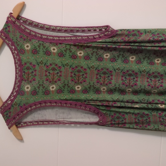 Natural Life Floral Green Willow Trim Sleeveless Maxi Dress Sz L - Picture 8 of 9